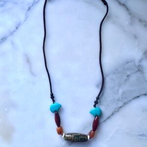 Dzi, Amber, Turquoise and Agate Necklace